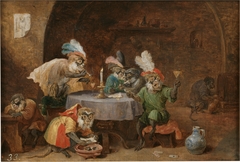 Monkeys smoking and drinking by David Teniers the Younger