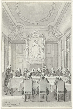 Openbare voorlezing van psalmen in de vergaderzaal van de Gemachtigden in het Mauritshuis, 1 oktober 1777 by Jacobus Buys