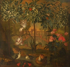 Ornamental Garden with a Figure, Ducks and an Orange Tree by Anonymous