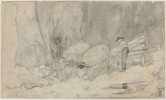 Ossenwagen op bergweg by Jacob Maris