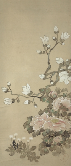 Peonies, Magnolia, and Dandelions by Tawaraya Sōtatsu