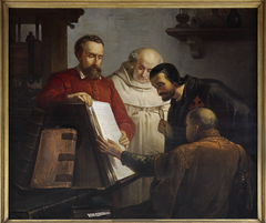 Plantin shows Arias Montano a copy of the Biblia Regia by Joseph Bellemans