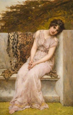 Portrait Of A Young Woman Sitting On Marble Seat by William Oliver