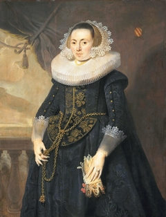 Portrait of an unknown lady with marriage glove by Pieter Soutman