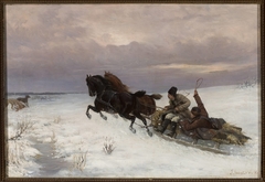 Riding in a sleigh by Józef Jaroszyński