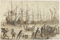 Schepen in de haven van Amsterdam by Unknown Artist