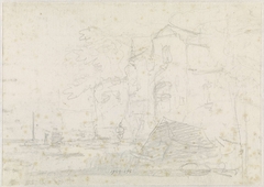 Schets van landschap met monumentaal gebouw by Adrianus Eversen