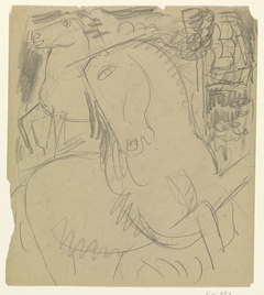 Schetsblad met twee paarden by Leo Gestel