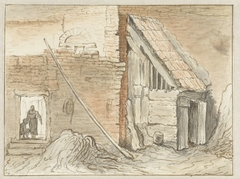 Schuur gebouwd in de hoek van een muur by Hendrik Chalon