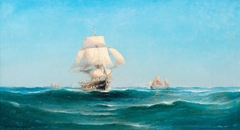 Ships at sea. by Ludvig Richarde