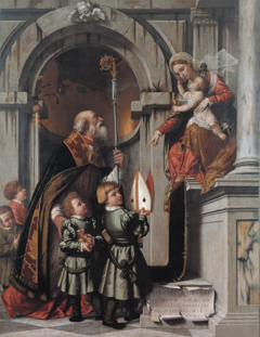 St Nicholas of Bari presents the Rovelli students to Madonna and Child by Moretto da Brescia