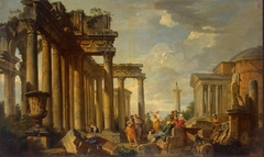 St Sibyl's Sermon in Roman Ruins with the Statue of Apollo by Giovanni Paolo Panini