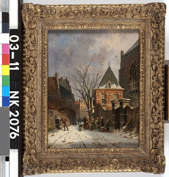 Stadsgezicht bij winter by Adrianus Eversen