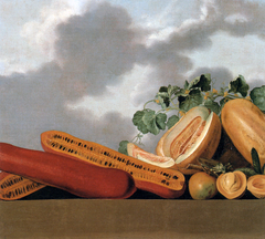 Still-life of melons, mangos and a grasshopper by Albert Eckhout