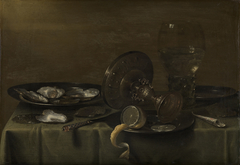 Still life with a silver tazza, rummer and oysters by Willem Claesz Heda