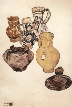 Still life with crockery by Egon Schiele