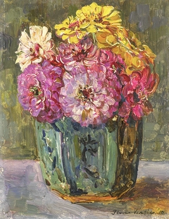 Stilleven met zinnia's in een gemberpot by Floris Verster