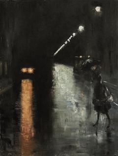 Street scene at Night, Berlin by Lesser Ury