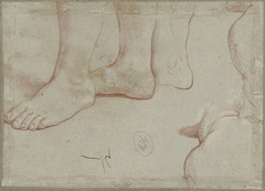 Studies van voeten, hoofd en schouders van een op de rug geziene man by Guido Reni