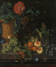 Terracotta Vase with Flowers and Fruits by Jan van Huysum