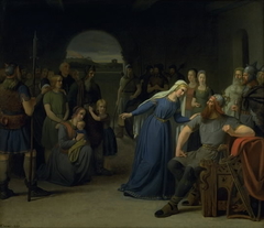 The Danish Queen Thyra Danebod Trying to Soften the Heart of her Husband, Gorm the Old, towards some Christian Captives by Julius Exner