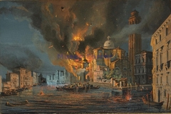 The fire of the Scuola di San Geremia in Venice hit by the Austrian bombardment of 1849. by Luigi Querena