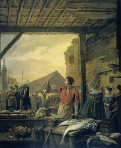 The Fish Market in Antwerp by Ignatius Josephus Van Regemorter