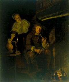 The Smoker at the Fireside by Gabriël Metsu