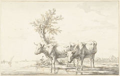 Twee koeien aan de oever van een rivier by Jan Kobell II