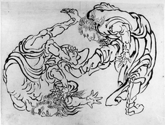 Two Wrestlers by Katsushika Hokusai