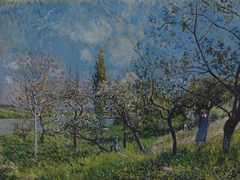 Un verger au printemps, By by Alfred Sisley