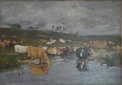 Paysage Nombreuses vaches à l'herbage by Eugène Boudin