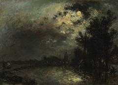 View on Overschie in Moonlight by Johan Jongkind