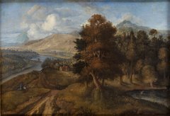 Waldige Landschaft mit Fluß und Bergen by Herman Saftleven