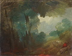 Waldlandschaft mit Kühen und Bauern by Wilhelm Busch