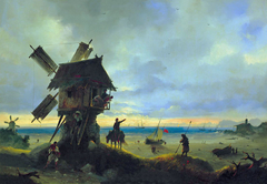 Windmill by the Sea. by Ivan Aivazovsky