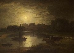 Windsor and Eton from Clewer Meadows by Moonlight by Thomas Christopher Hofland