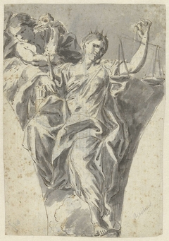 Zwikvulling met figuur van Justitia by Unknown Artist