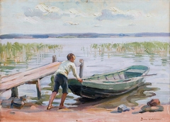 A Boy and a Boat by the Shore by Dora Wahlroos