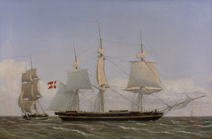 A Danish Corvette Laying t in order to Confer with a Danish Brig: The Scene Being Set in West Indian Waters by Christoffer Wilhelm Eckersberg