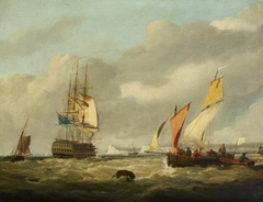 A French lugger and a ship in The Downs by George Webster