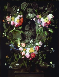 A Garland of Flowers with the Education of the Virgin by Daniel Seghers