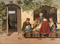 A Party of Chess Players Outside a Turkish Coffeehouse and Barbershop by Martinus Rørbye