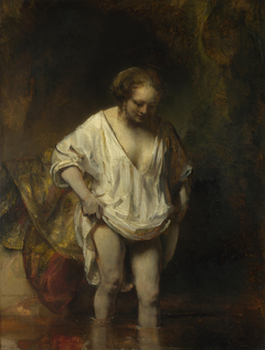 A Woman bathing in a Stream (Hendrickje Stoffels?) by Rembrandt