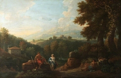 A Woman conversing with Two Men on a Path by Jan Frans van Bloemen