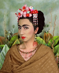 An Inner Dialogue with Frida Kahlo (Hand Shaped Earring) by Yasumasa Morimura