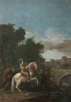 An Officer on horseback and four foot Soldiers by Antonio González Velázquez