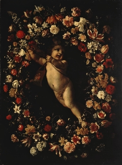 Angel Framed with a Wreath of Flowers by Jan Philips van Thielen