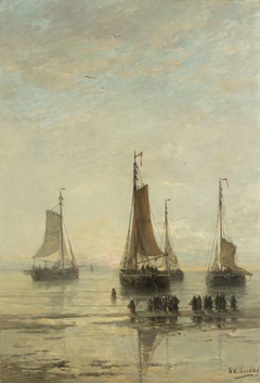 Bluff-Bowed Scheveningen Boats at Anchor by Hendrik Willem Mesdag