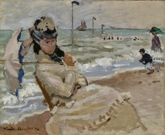 Camille on the Beach in Trouville by Claude Monet